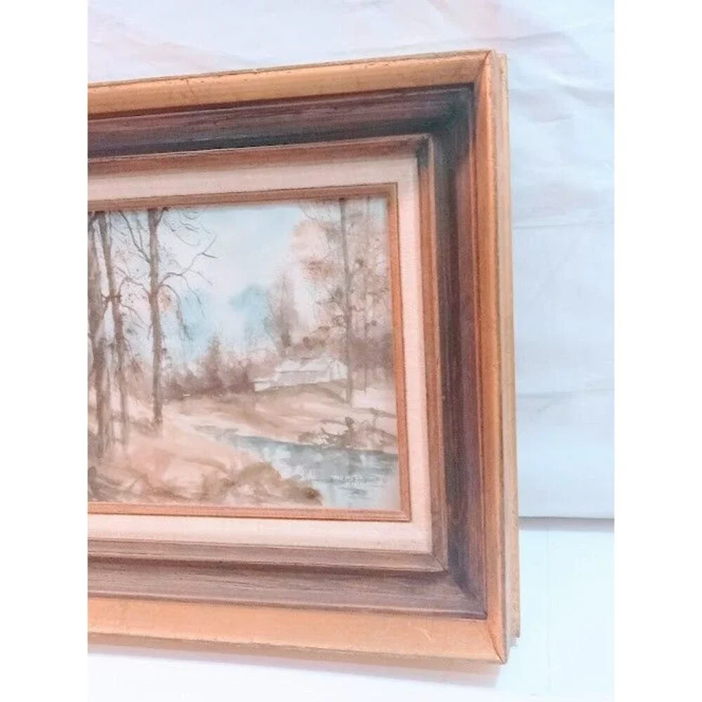 Print Hecho En Mexico Vintage Golden tone Wooden Picture Frame with signed Print